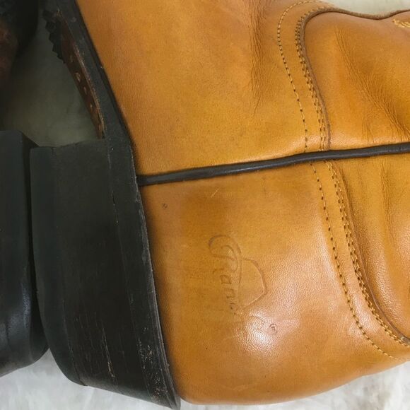 Rancho Men's Camel Leather Embossed Western Cowboy Boots Size 8.5